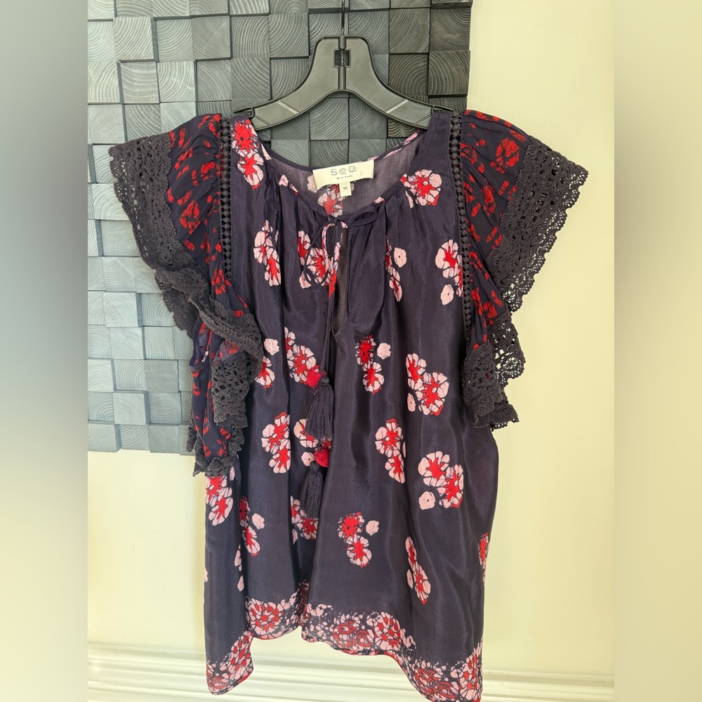 Sea New York Navy and Red Floral Blouse